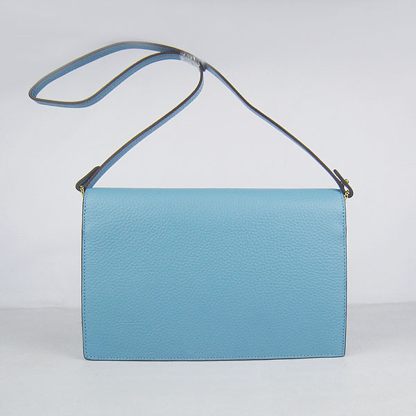 7A Hermes Togo Leather Messenger Bag Light Blue With Gold Hardware H021 Replica - Click Image to Close